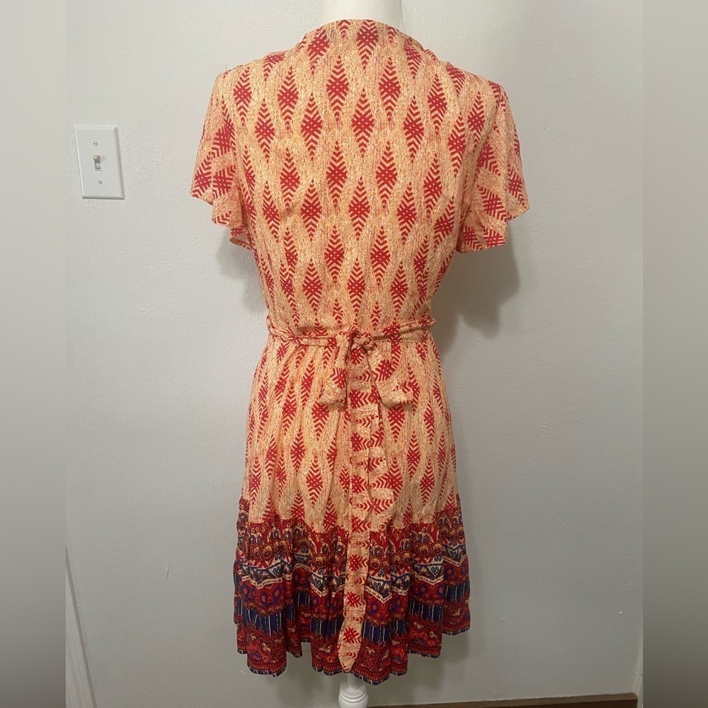 Zesica women's M bright and bold boho print true wrap dress EUC - Picture 4 of 9